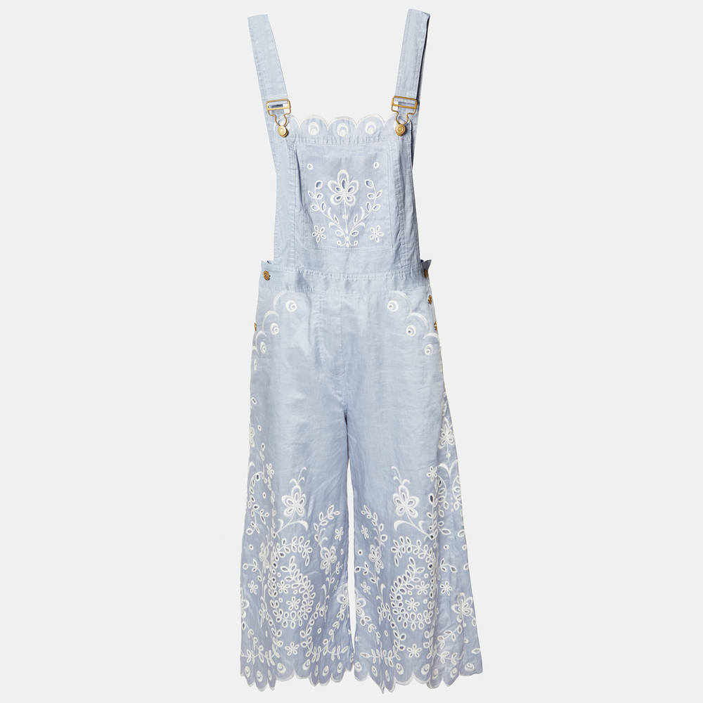 Zimmermann Blue Clover Broderie Anglaise Linen Cropped Jumpsuit M - Picture 1 of 6